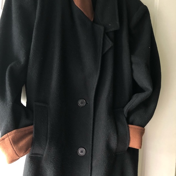VNTG SPENCER DOUGLASS FORSTMANN WOOLBLRND COAT Jackets & Blazers - SPENCER DOUGLAS FORSTMANN WOOL BLND BLCK W/BRWN COLLAR & CUFFS USA MADE